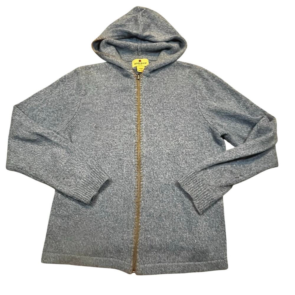 Woolrich Knit‎ Hoodie Women M Heather Blue Full Zip Ramie Wool Blend Sweater ￼